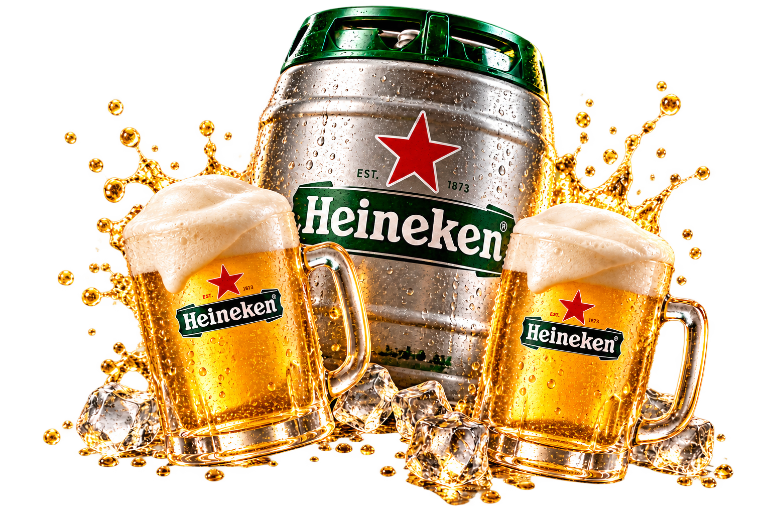 Barril e canecas de chopp gelado